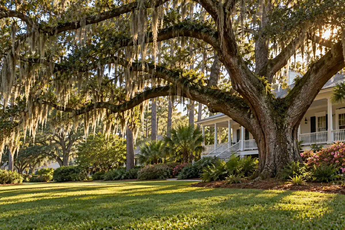 Mature live oak beside a Charleston-area home